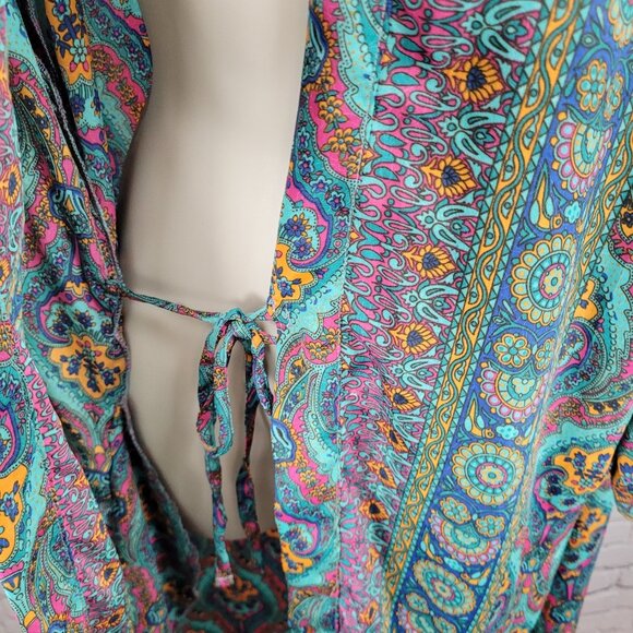 NWT LARA Ethnics Multicolor Floral Saska Oyster Blue Long Kimono Robe Size TU - Picture 7 of 14